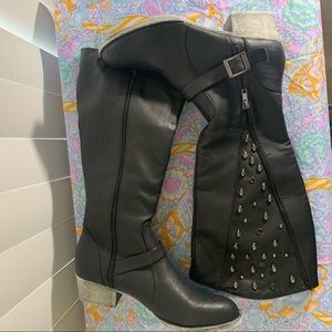 COPY - New Black knee high boots with skull studs